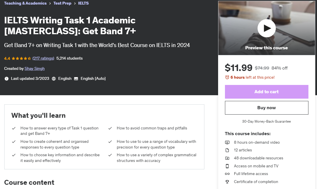 IELTS Writing Task 1 Academic [MASTERCLASS]: Get Band 7+ (Udemy)